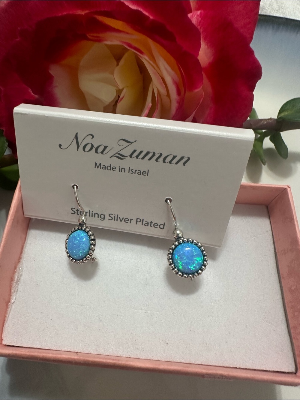 Noa Zuman Blue Opal Sterling Silver Plated Drop Earrings